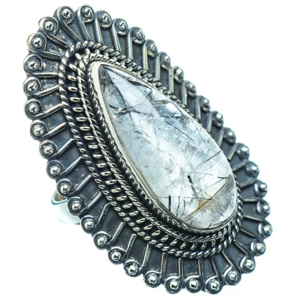 Gigantic Tourmalinated Quartz Sterling Silver Ring